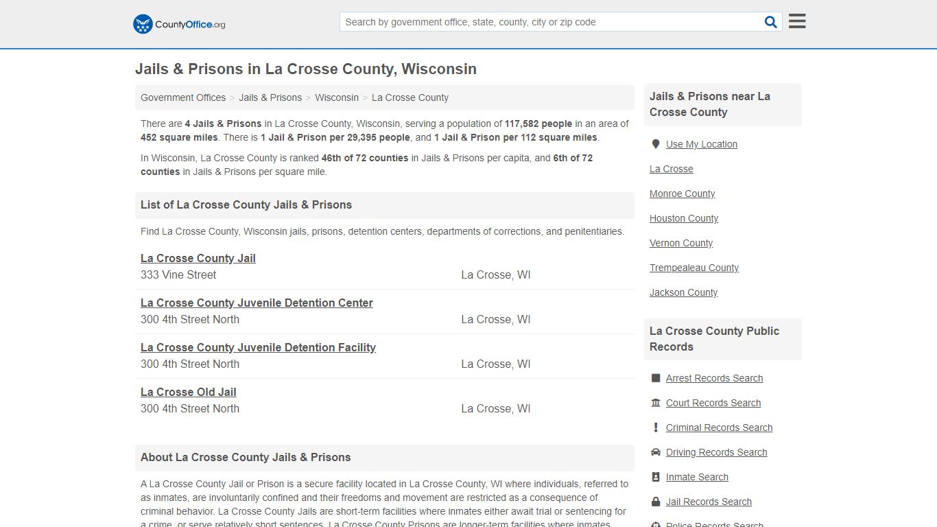 Jails & Prisons in La Crosse County, Wisconsin - County Office